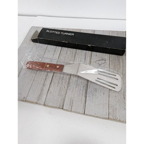 Stainless Steel Wood Handle Slotted Spatula 10 1/2" Vintage Pie Cake Advertising - Picture 4 of 6